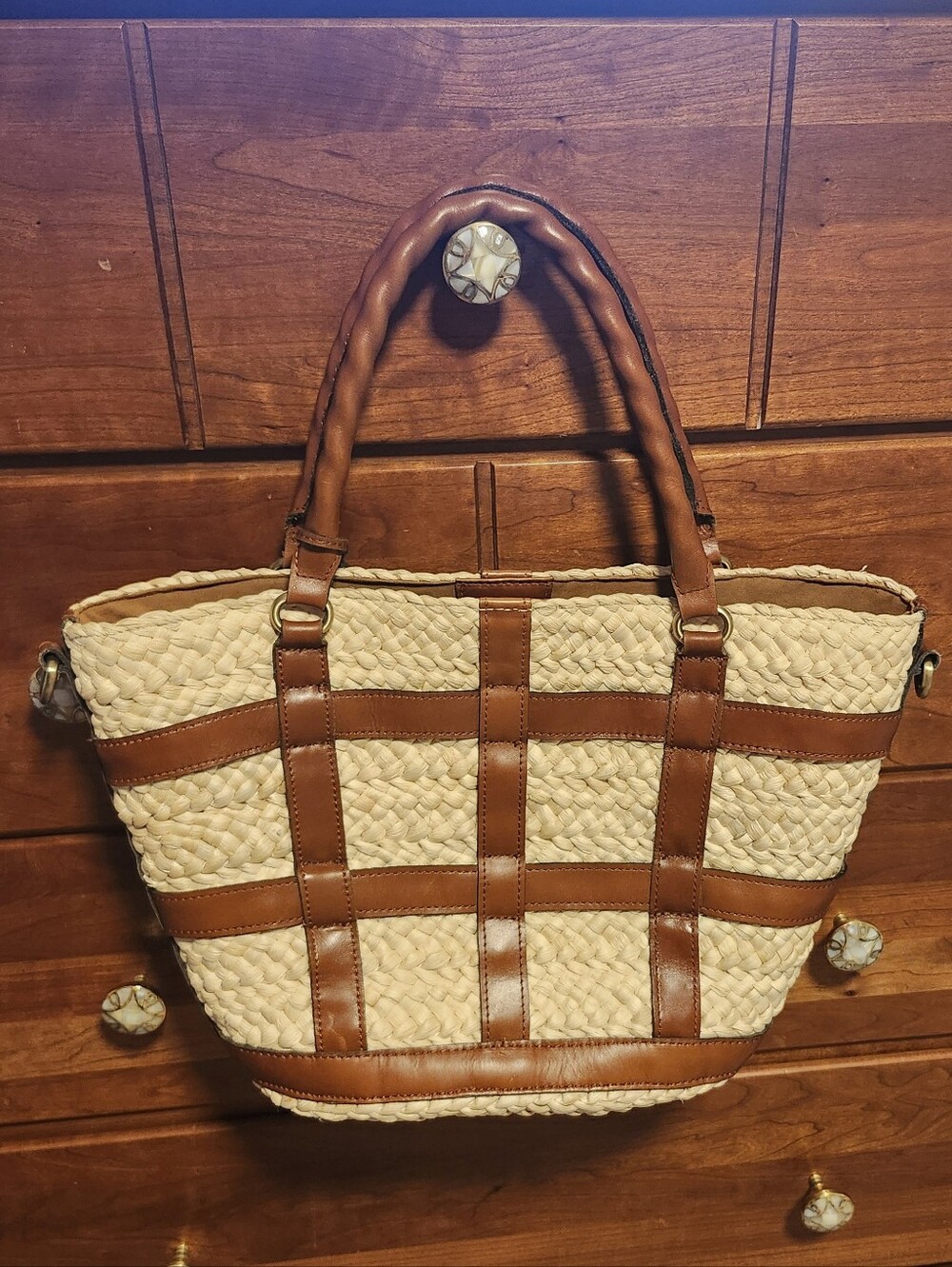 Patricia Nash Leather & Straw Woven Tote Purse EUC - Picture 2 of 10